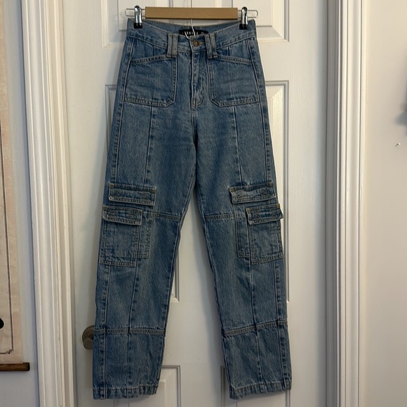 Princess Polly lioness Stacy cargo jeans denim blue XXS high rise waist - Picture 3 of 6